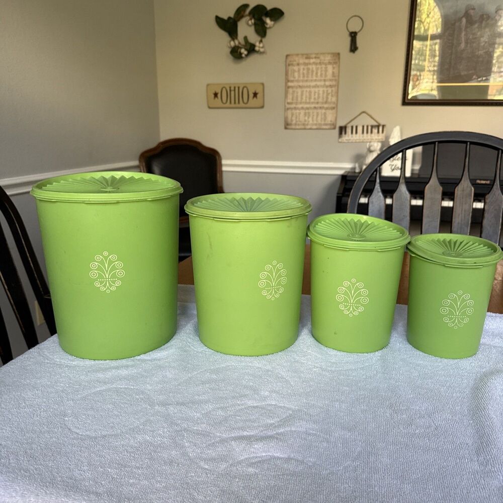 Vintage Tupperware Servalier Green Nesting Canister Set of Four with Lids NICE